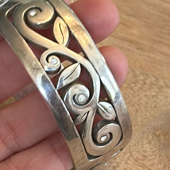 Brighton Silver filagree cut out Bangle bracelet with small rhinestones - Picture 5 of 8